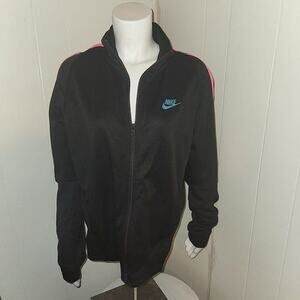 Nike Black Full Zip Up Sweater Lightweight Jacket with Hot Pink Sleeves, Medium
